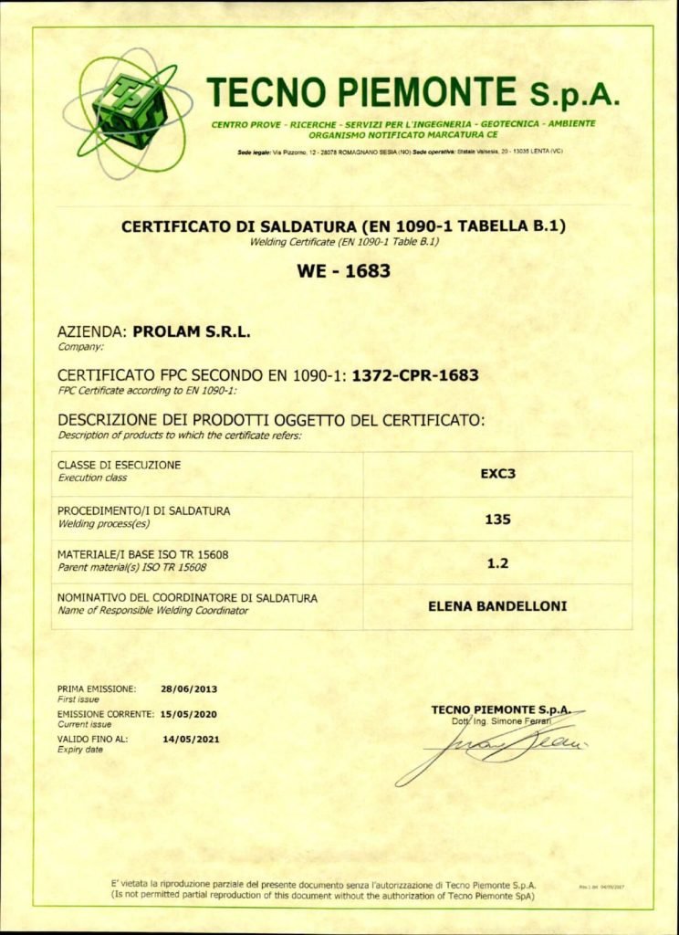EN 1090 - WE 1683 certificate