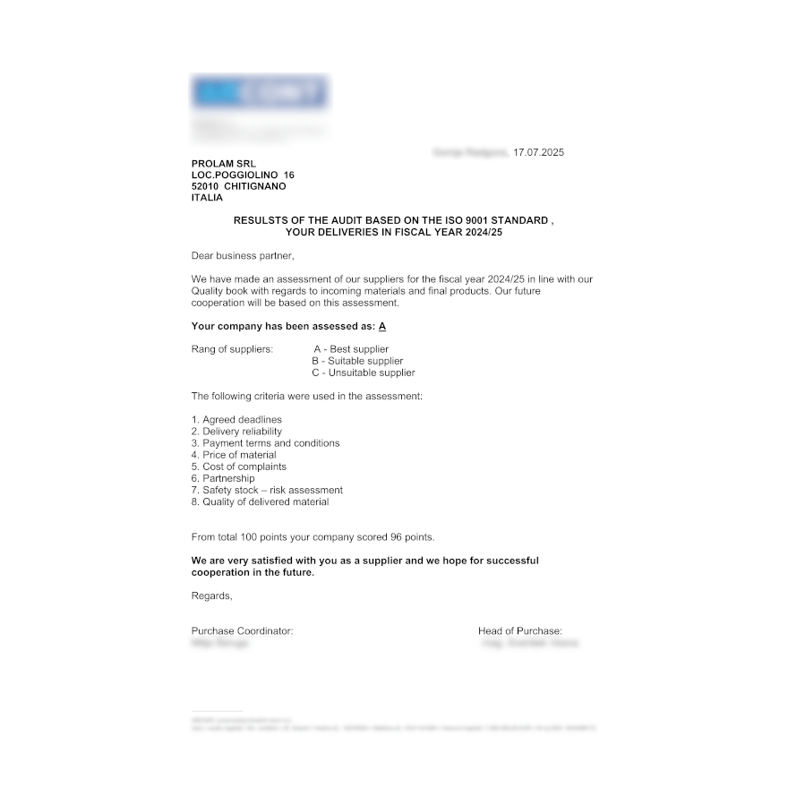 Scopri di più sull'articolo Quattro anni consecutivi Best Supplier!